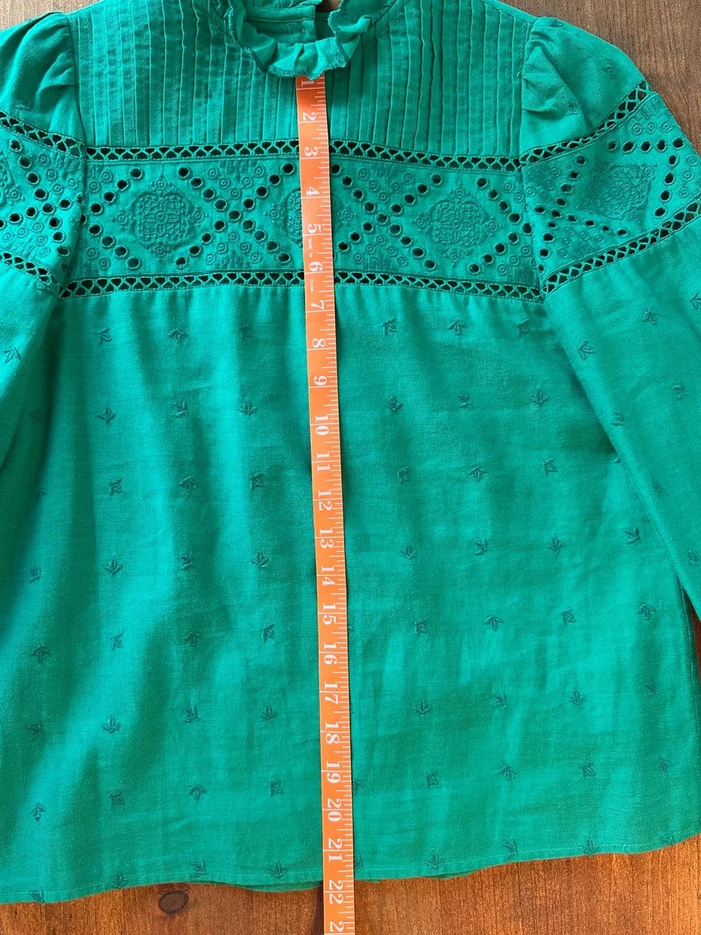 SEZANE Green Eyelash Knit Puff Sleeve Lotta Blouse with Ruffle Collar